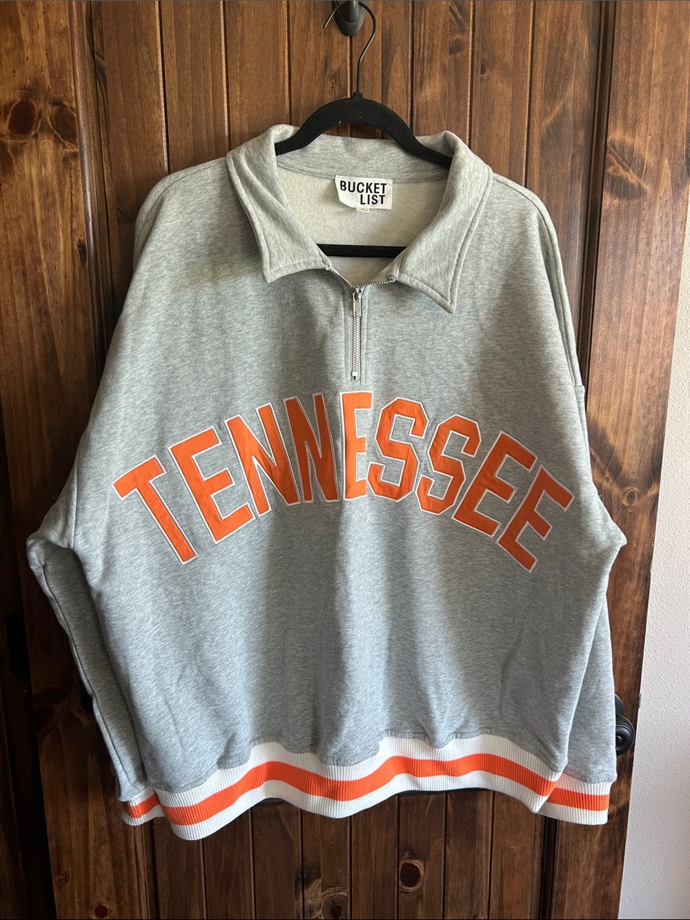 BUCKETLIST Grey Zip-Up Sweatshirt with Embroidered Orange Tennessee Lettering
